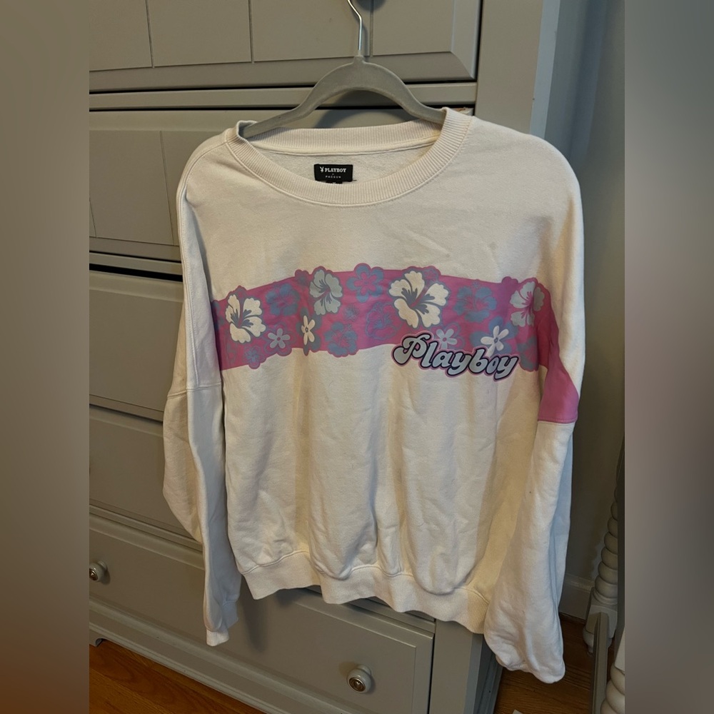 Playboy Cream Sweatshirt with Pink Text
